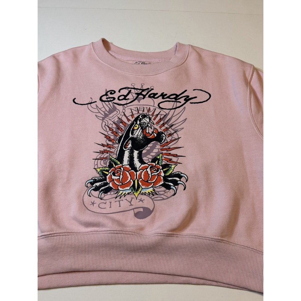 Ed Hardy Women's Size Medium Panther Rose Cropped Sweatshirt - Picture 2 of 10